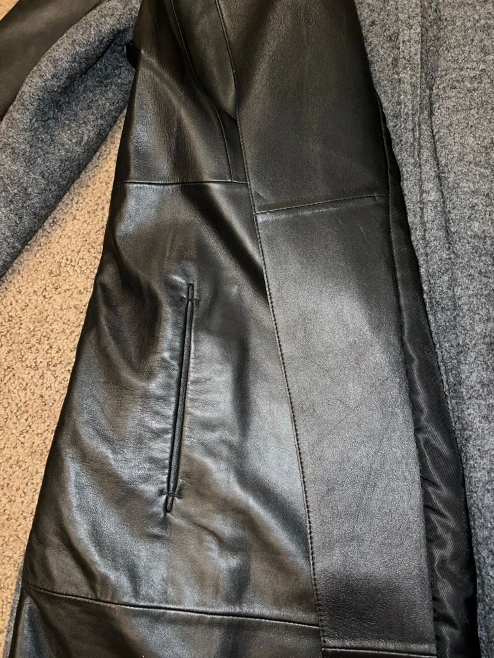 Lafayette 148 gray black leather wool jacket large color smoke - Picture 3 of 11